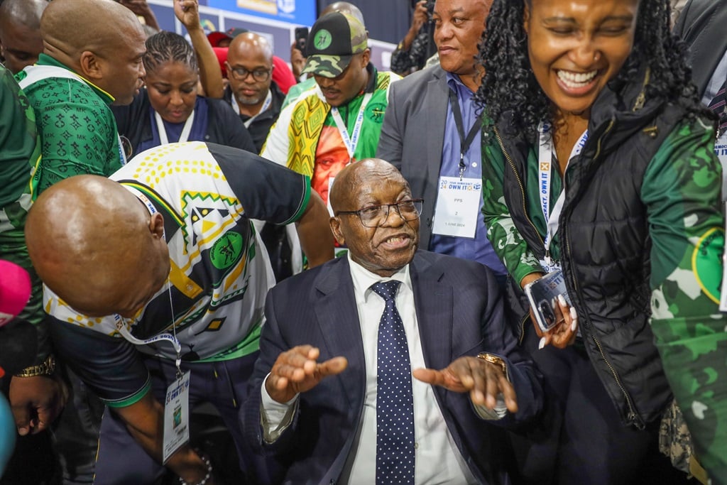 Jacob Zuma of uMkhonto weSizwe (MK) Party at the IEC's National Result Operation Centre at Gallagher Estate. (Sharon Seretlo/Gallo Images)