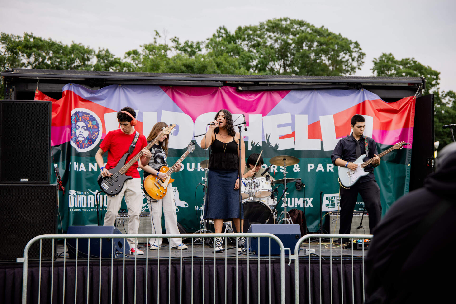 Rock band Beware of Denise plays the Kidchella stage at the 2024 BAMS Fest. (Olivia Moon Photography for WBUR)